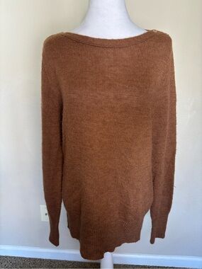 J.CREW Brown Knit Boat Neck Button Shoulder Pullover Sweater Long Sleeve XL
